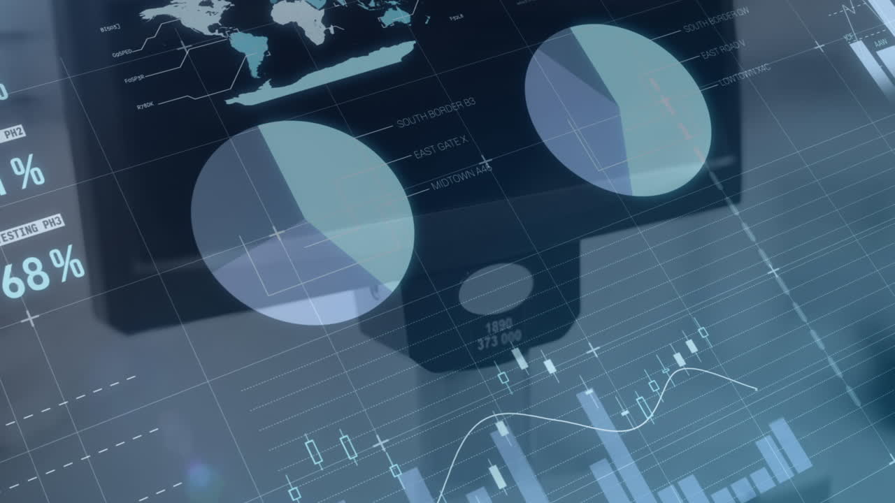 현금 모니터를 통해 통계 및 데이터 처리의 애니메이션