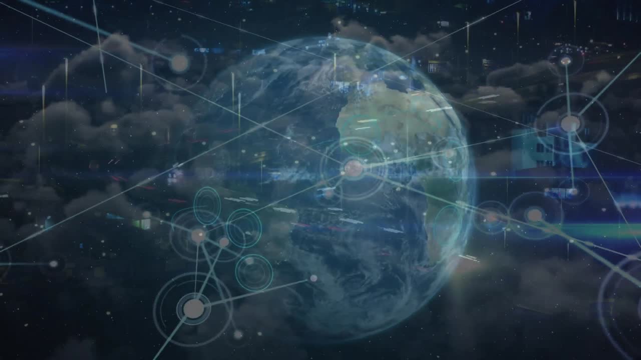 빠른 트래픽과 세계를 통해 연결 네트워크의 애니메이션