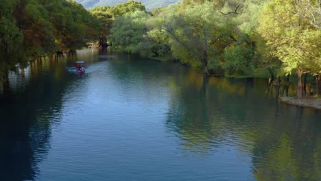 aerial: lago de camecuaro, boat, tangancicuaro, mexico