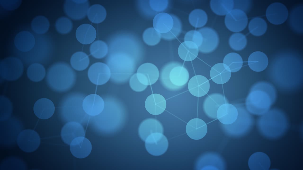 Sømløs loop af abstrakte lyseblå bokeh-partikler. Blødt glødende kugler svævende på en lys baggrund. 3D-render animation i høj kvalitet til professionel og rolig videobaggrund. 4k