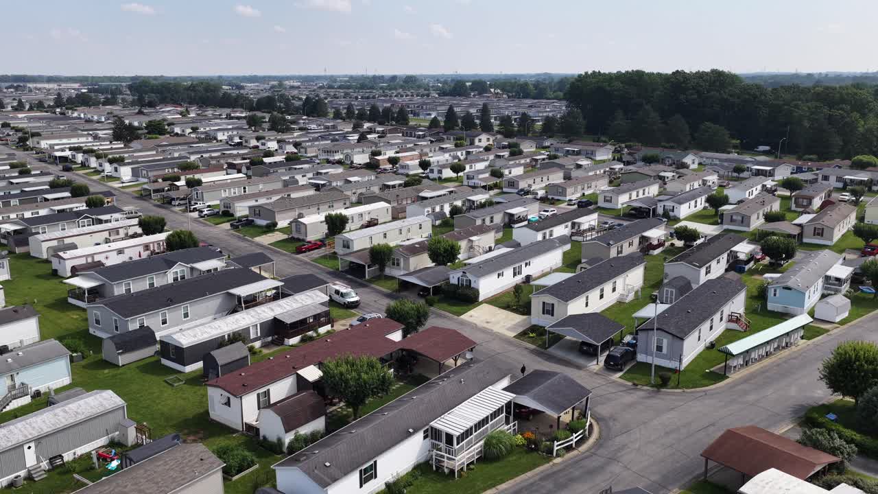Overhead drone video of a nice neat trailer park community in Indiana