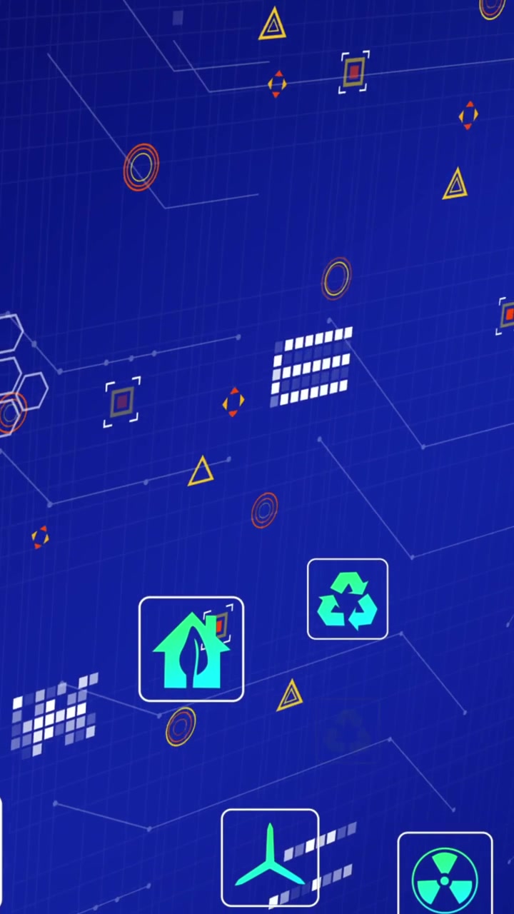 Animation of eco icons and data processing over world map