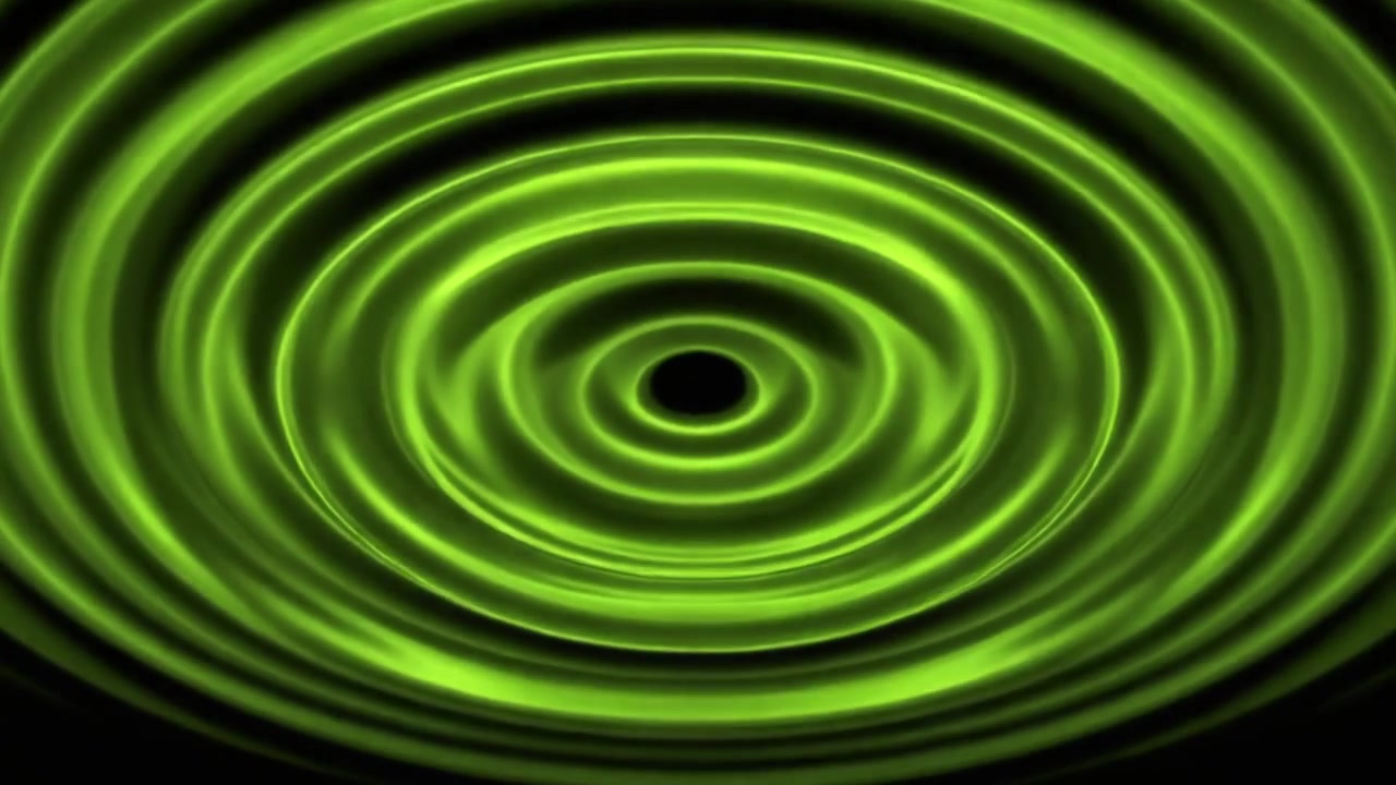 Increspature concentriche verdi astratte che si espandono su sfondo nero