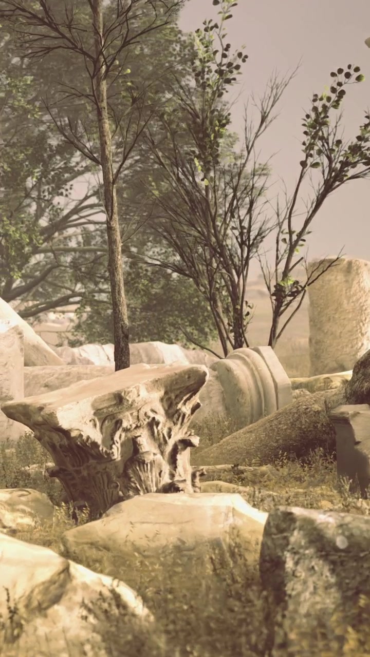 Ancient ruins with trees and broken columns at a historic site