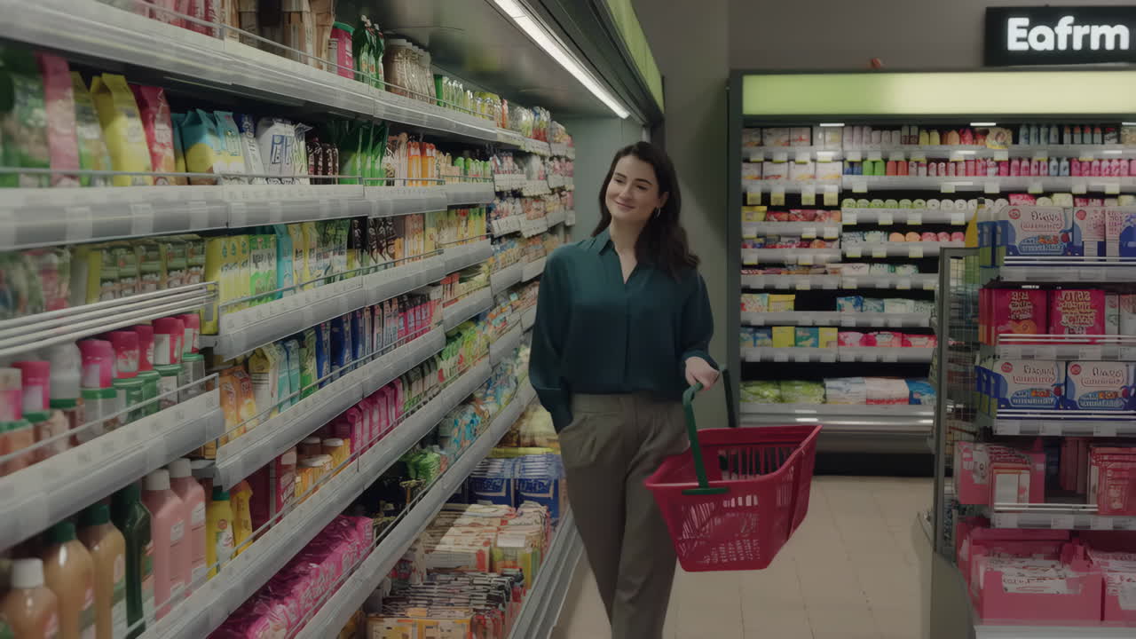 Woman Shopping in a Supermarket Aisle