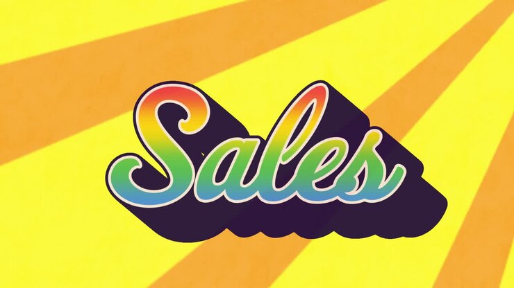 Animazione di banner di testo "saldi" con raggi radiali in un motivo continuo su sfondo giallo.
