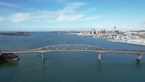 aerial view of auckland harbour bridge and cityscape