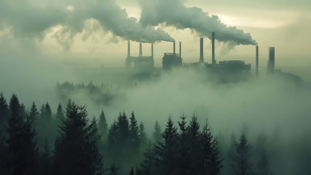 Inquinamento industriale su un paesaggio forestale