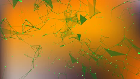 animación de puntos iluminados de color verde que se conectan con líneas y se mueven sobre un fondo amarillo