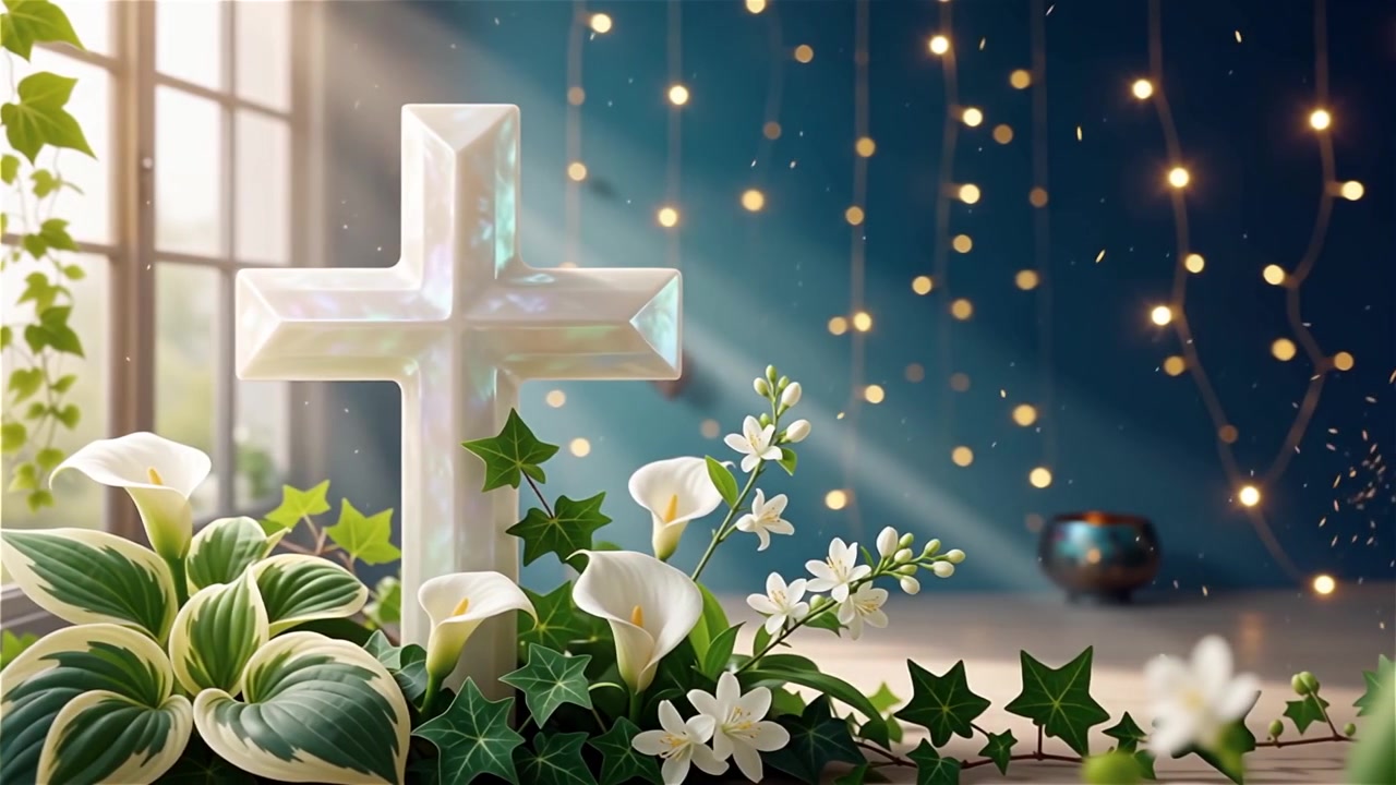 Cruz Cristiana con Luz Celestial, Fondo para Adoración.