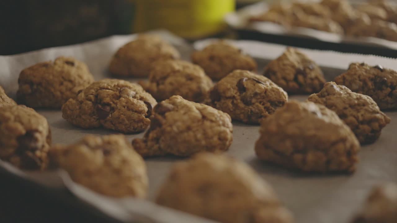 Baking Tray With Freshly Baked Homemade Oatmeal Cookies