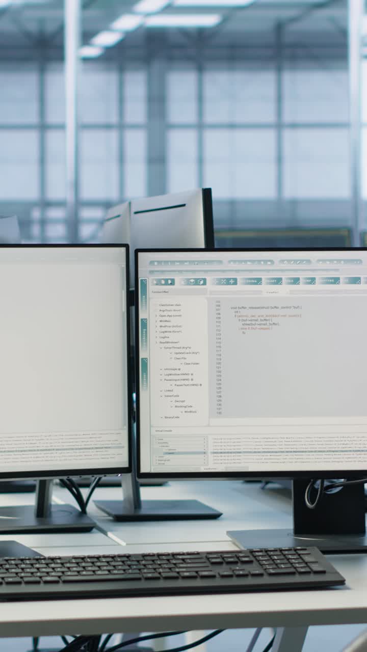 Computer Monitors Displaying Programming Code in Modern Office