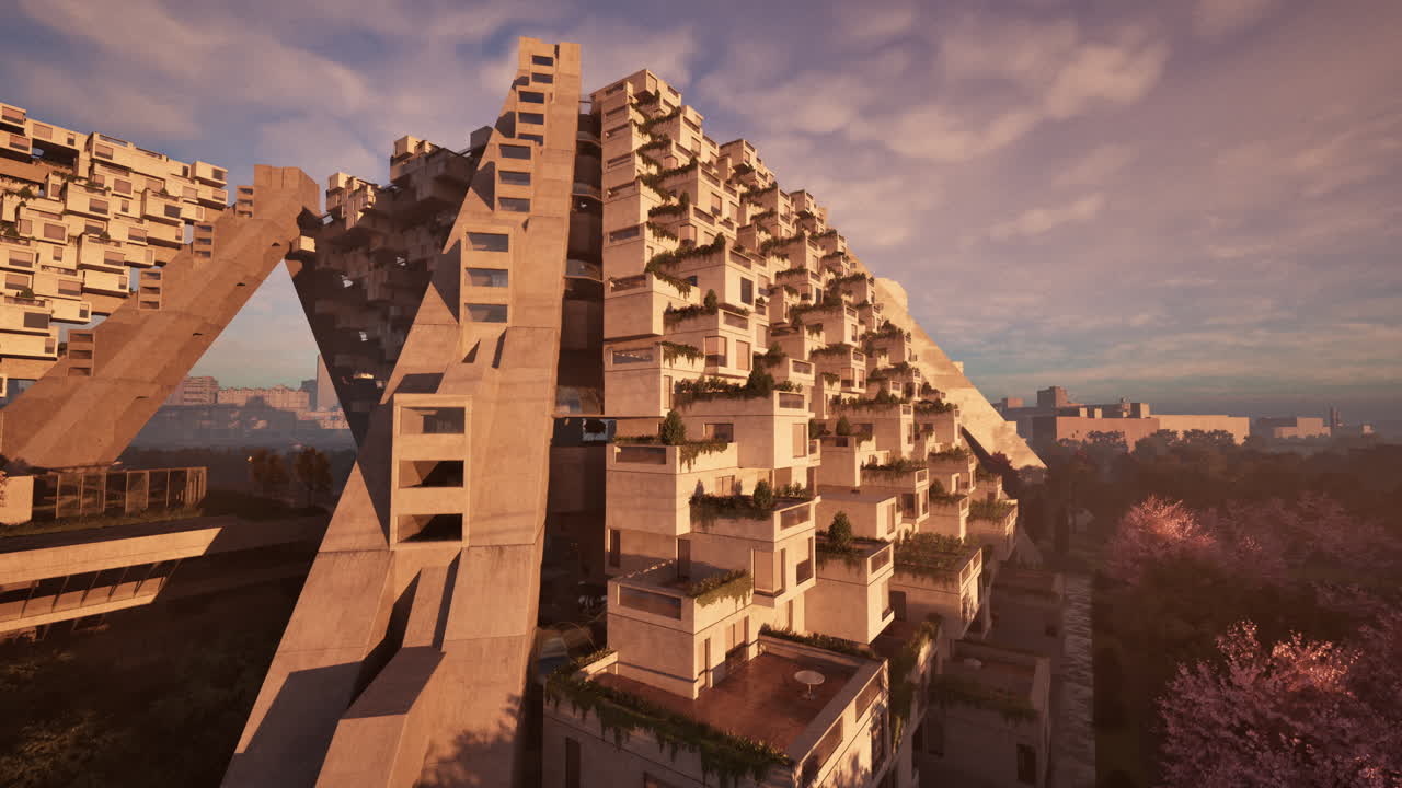 기하학적 모양을 가진 미래의 건물 디자인