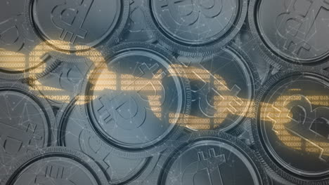 cadena de seguridad digital contra un montón de bitcoins de plata