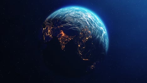 planet earth slowly rotating day to night concept with bright city lights from space 4k loop