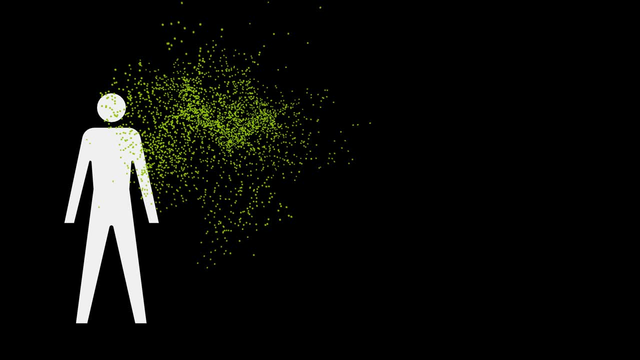 hombre exhalando partículas de virus.