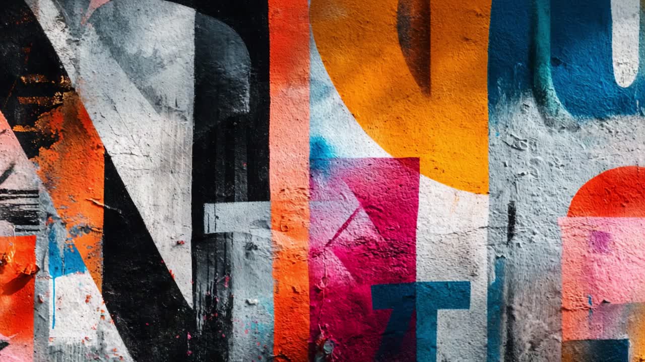 Exploring Vibrant Urban Art: A Colorful Abstract Design Captured in Two Frames, Showcasing Dynamic Shapes, Patterns, and Hues that Transform a Wall into a Captivating Visual Experience