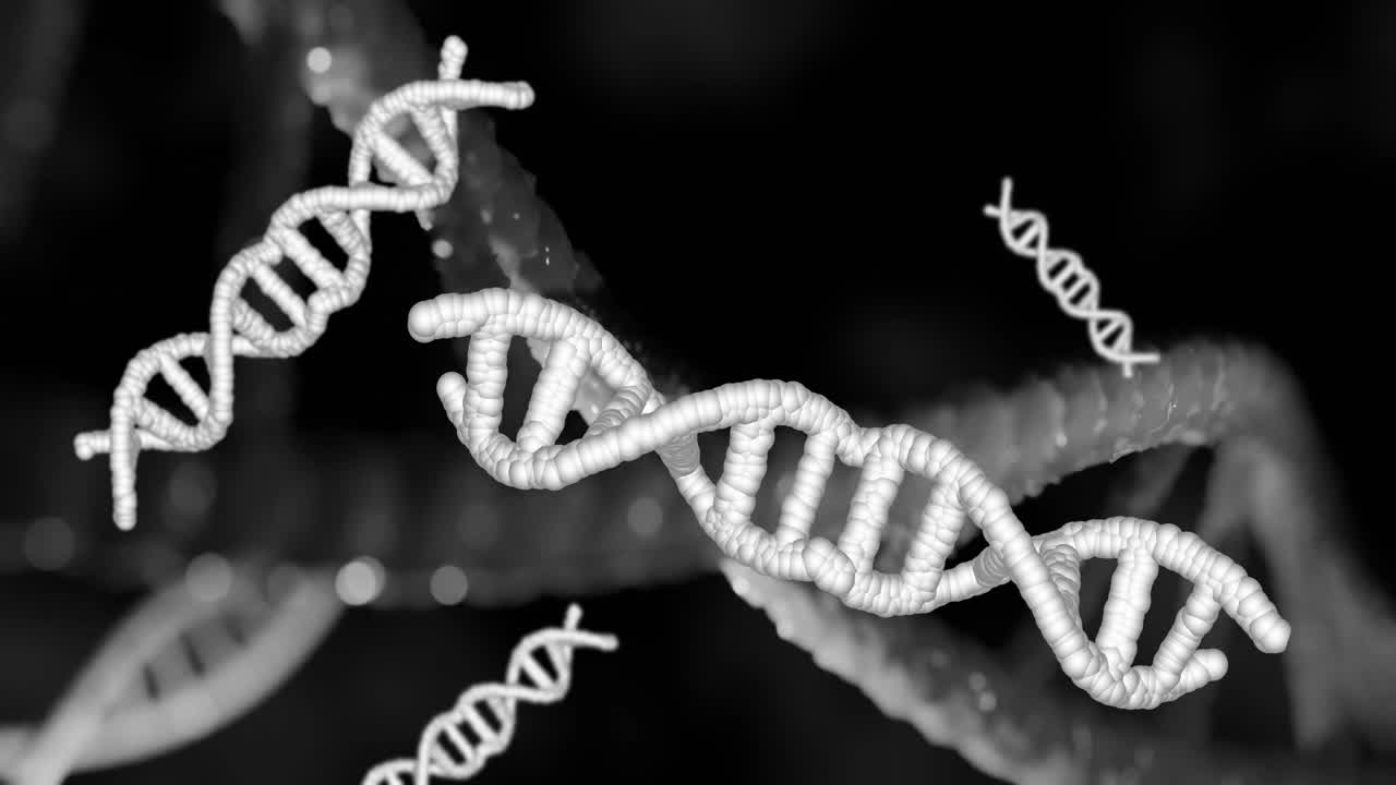 animación de cadenas de adn sobre un fondo negro