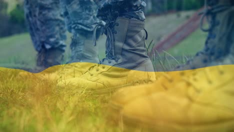 animation of soldiers over flag of ukraine