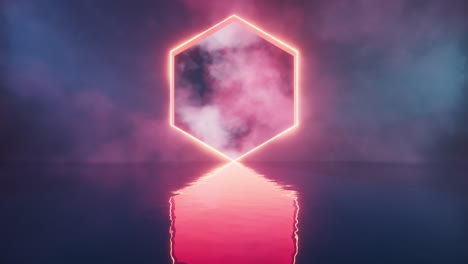 glowing neon lines with water surface, 3d rendering.