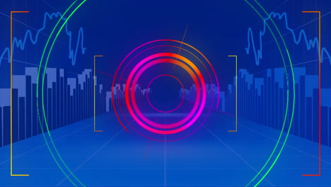 animación del escaneo del alcance y el procesamiento de datos sobre fondo azul