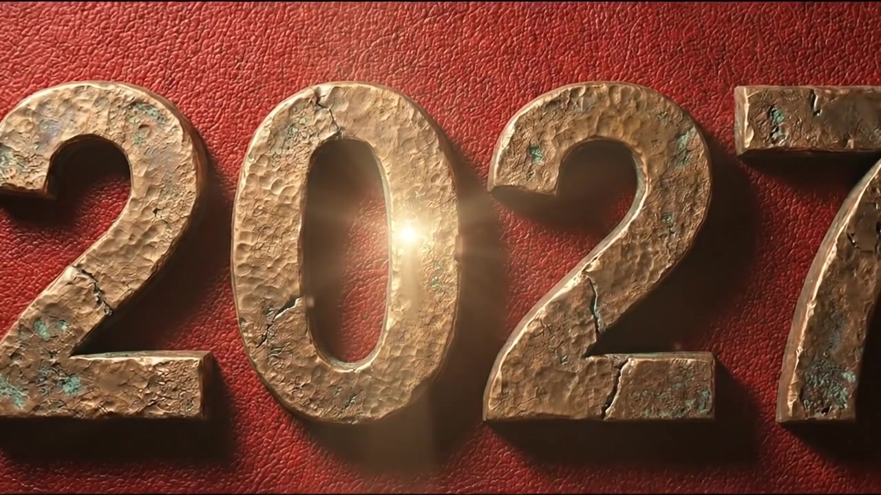Decorative 2027 number motion graphic with red bronze metallic typography