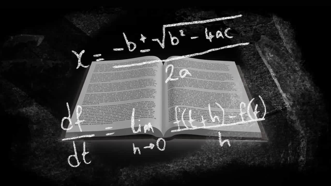 Mathematical equations against open book
