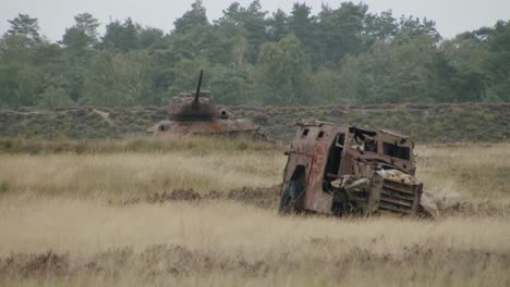 Some-old-WW2-tanks-in-the-british-military-training-area-Senne-in-Paderborn,-Germany