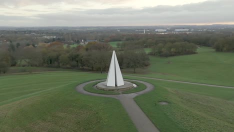 An-aerial-view-of-Campbell-Park-in-Milton-Keynes-at-dawn,-Buckinghamshire,-England,-UK