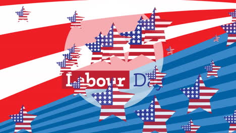 animation of labor day text over stars, red, white and blue of flag of united states of america