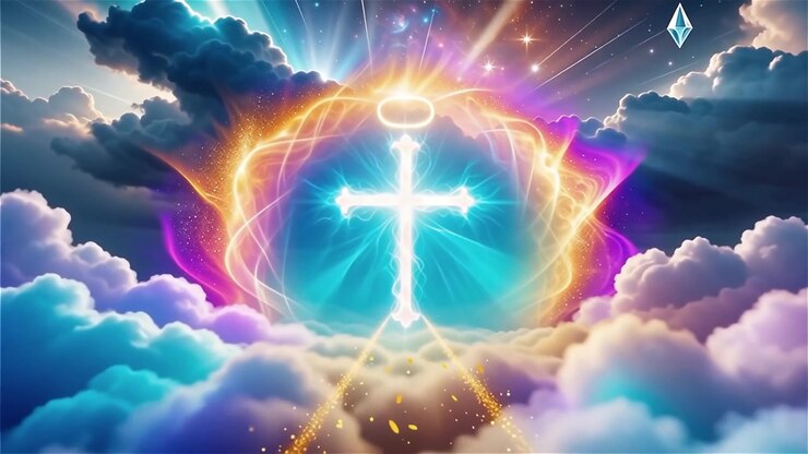 Croce Cristiana Luce Celestiale Sfondo per il Culto.