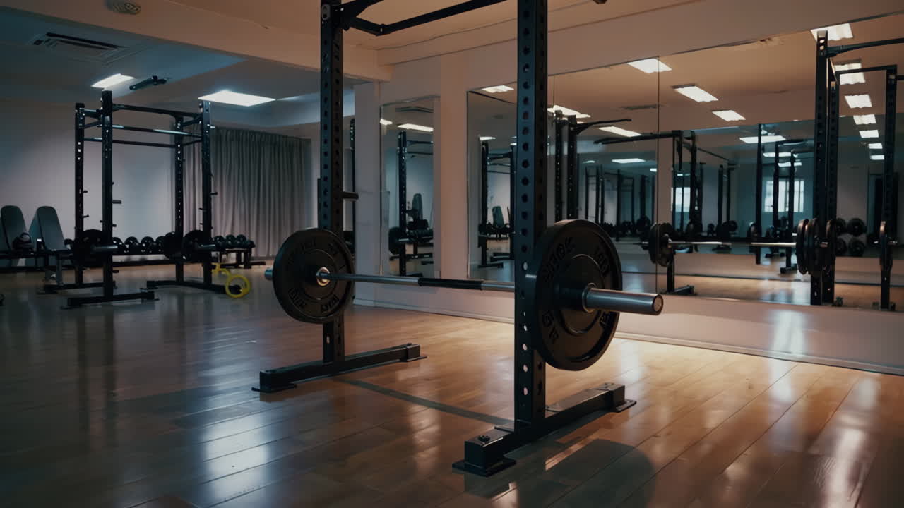 Modern Gym Interior with Weights and Equipment