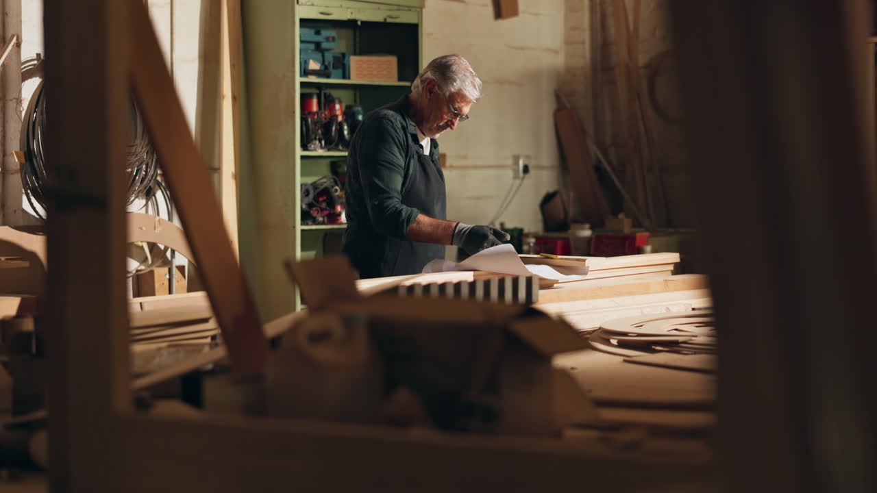 Senior carpenter working in his workshop