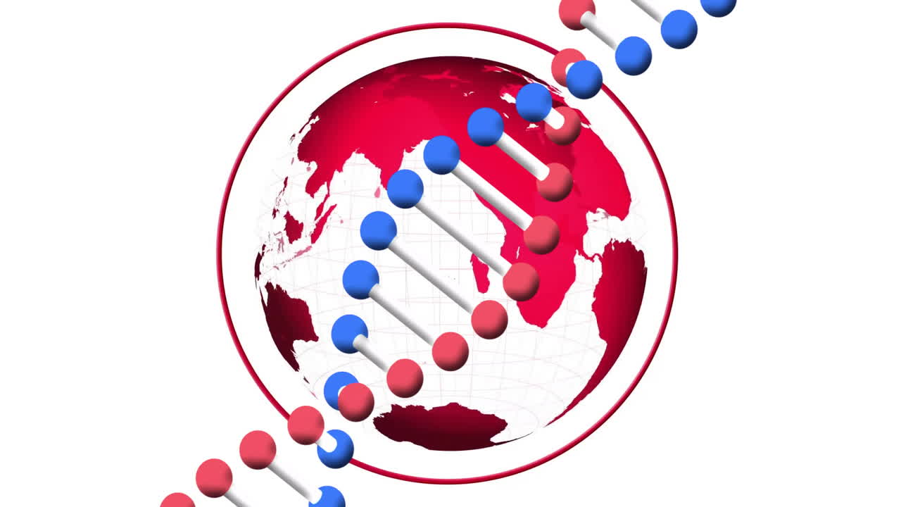 анимация нити днк над вращающимся красным глобусом