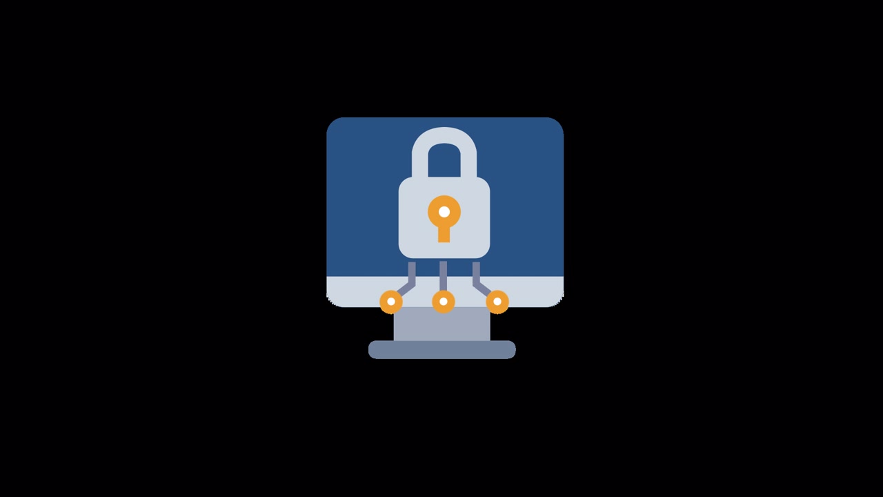 Animated Computer Monitor with Padlock Security Icon