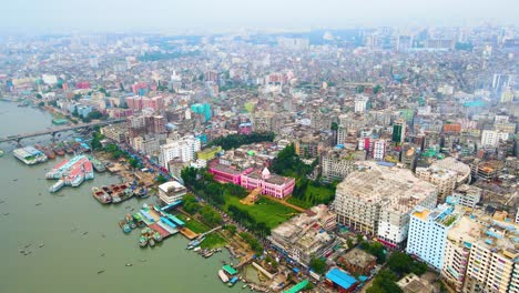 commercial port aerial megacity establishing shot dhaka bangladesh