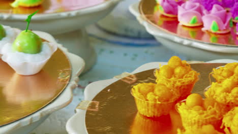 shops selling traditional thai homemade desserts in local markets