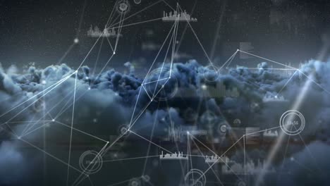 Binary codes and lines against clouds during night 4k