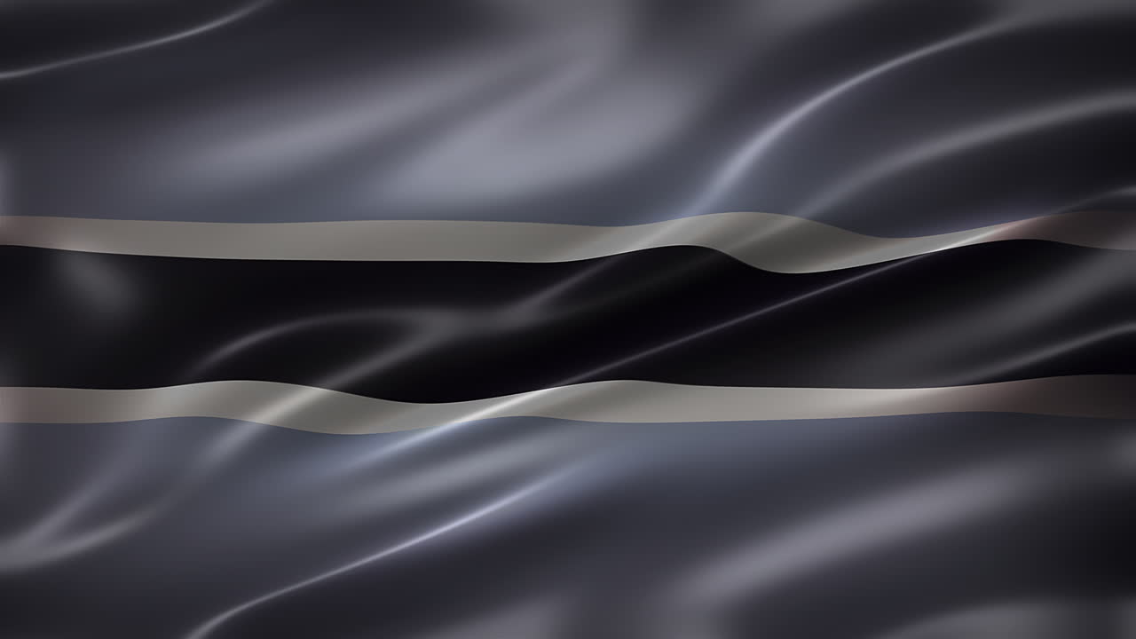 la bandera nacional de la república de botswana, cuadro completo, vista frontal, elegante, elegante textura sedosa, ondeando en el viento, brillante, realista animación 4k cg, sensación y aspecto cinematográfico, sin costuras de bucle