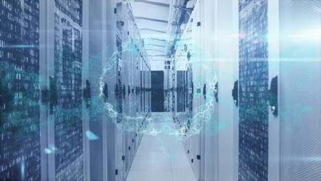 animation of globe and digital data processing over computer servers