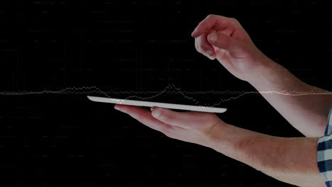 interacting with digital tablet showing animation of data visualization on screen