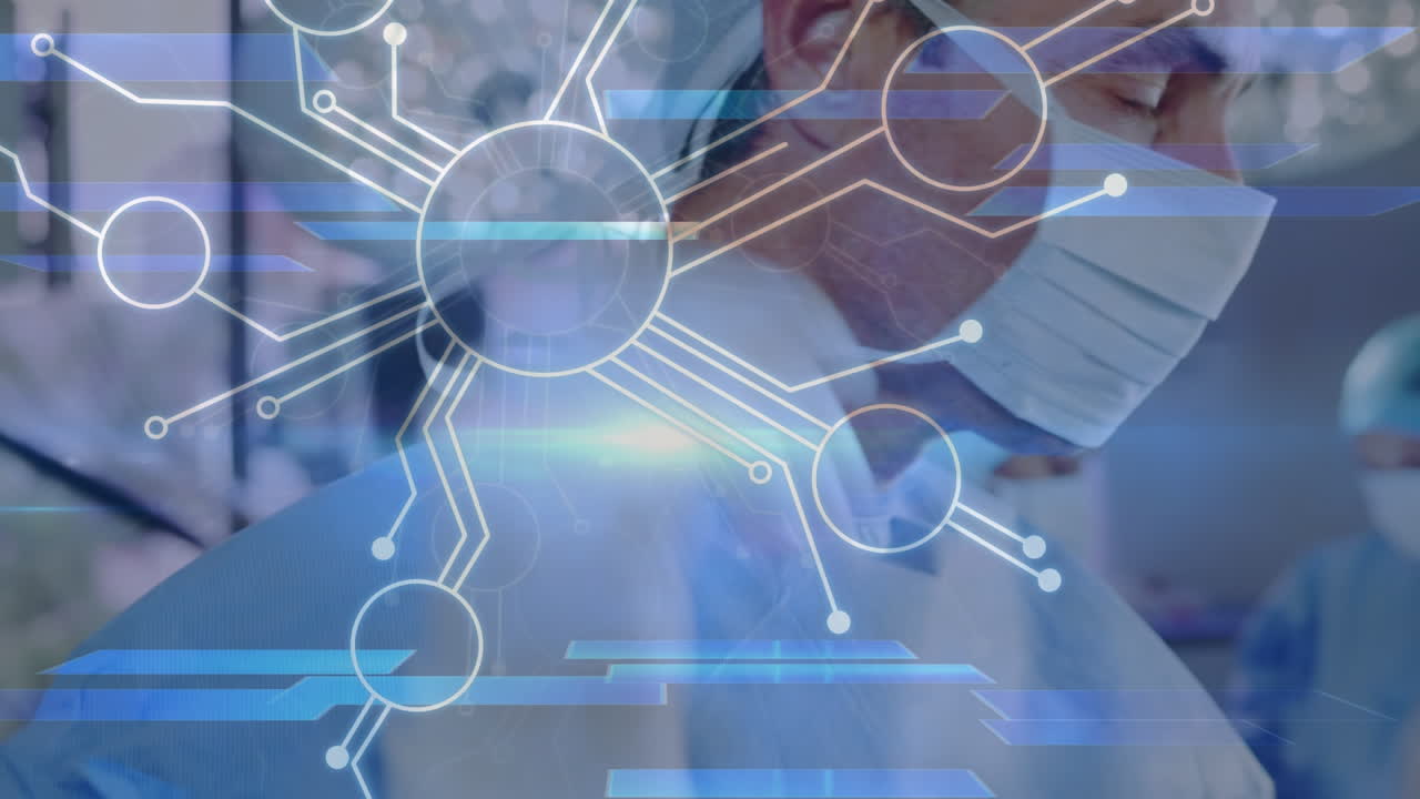 수술 중에 다양한 외과 의사 위에 움직이는 모양의 애니메이션