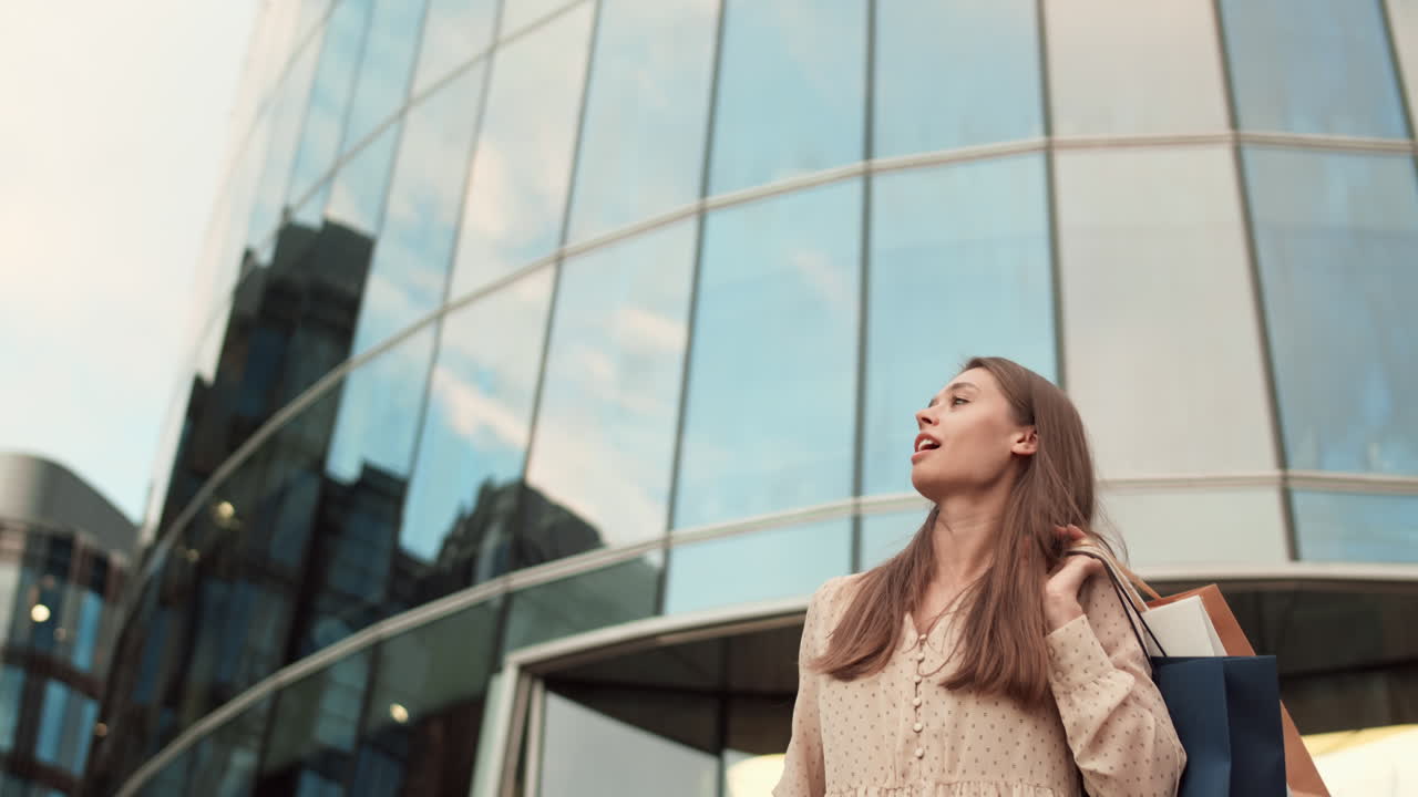 Woman Seeing Friend after Shopping