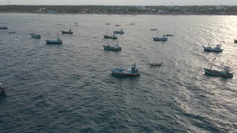 aerial drone shots of sri lankan fishing boats anchored