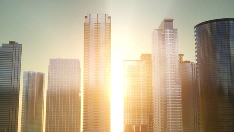 business skyscrapers at sunset