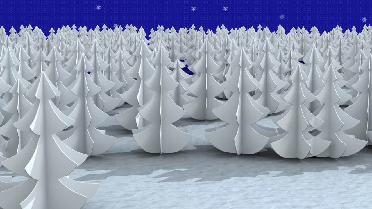 Animation of snow falling over fir trees and winter scenery