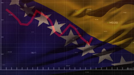 animación del procesamiento de datos financieros sobre la bandera de bosnia y herzegovina