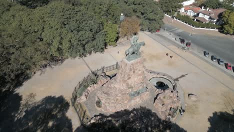 Drone-Circling-Around-General-Martin-Miguel-De-Guemes-Memorial-Monument,-Uruguay,-Salta,-Argentina