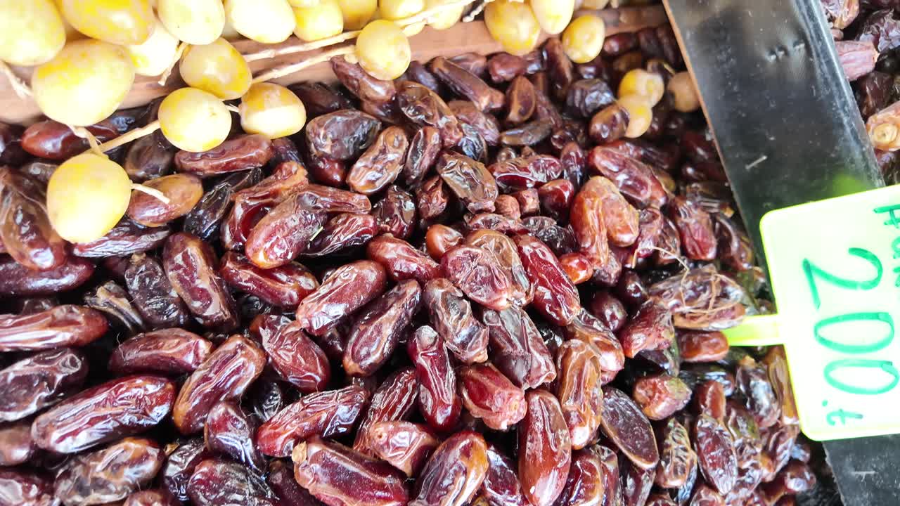 Close-up of Dried Dates for Sale at a Market Stall
