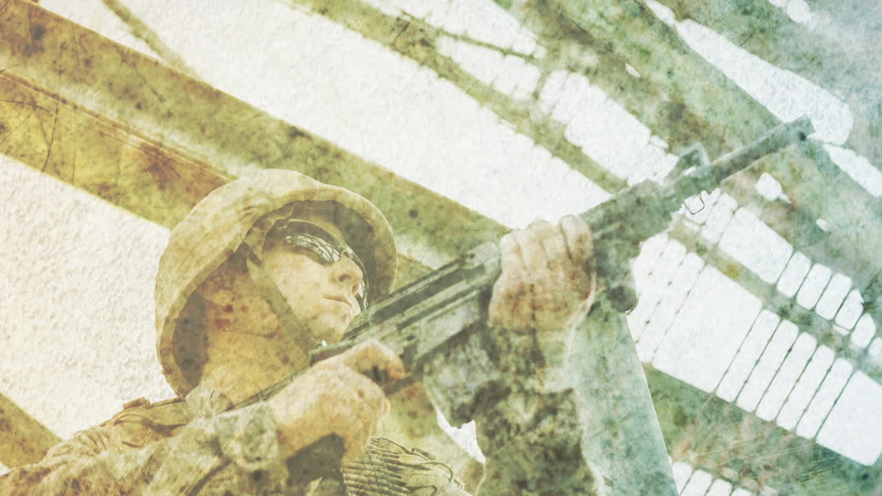 animación de un soldado masculino con una ametralladora